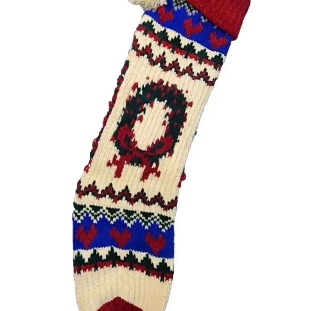 Knit 19" Christmas Stocking Wreath Design With Pom